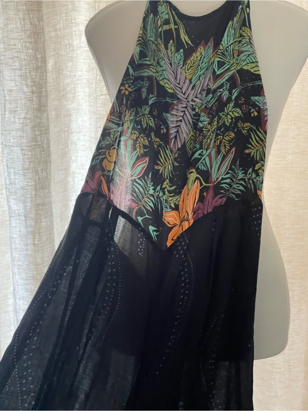 Intimately Free People Sleeveless Black Lace-Back Floral-Trim Wide Leg Jumpsuit - Picture 7 of 14